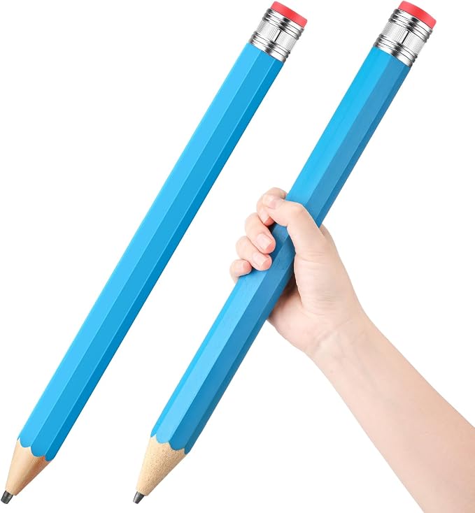 Back to School Gifts for Students 2 Pcs 16 Inch Giant Pencils Wooden Jumbo Pencils Prop Decor Funny with Cap Eraser Large Fun Novelty Gifts for Kids School Kindergarten Home Office(Blue)