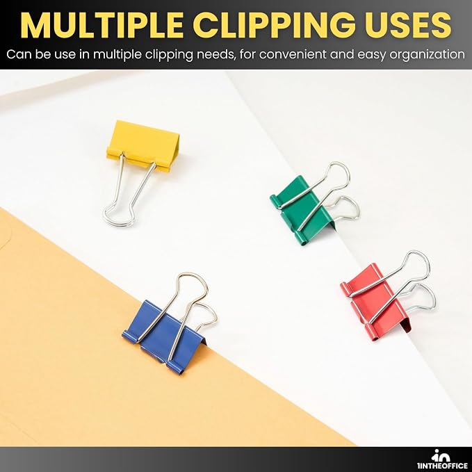 1InTheOffice Medium Binder Clips, Paper Clamps, Colored Binder Clips, 5/8" Capacity, Assorted Color, 24 Pack