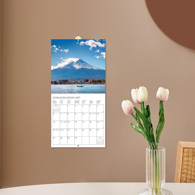 Calendar 2026 - Wall Calendar from January 2026 to June 2027, 3 Languages(English,French,Spanish), 2026 Wall Calendar with Holiday Marked, Premium Paper for Organizing, 7" x 7",National Prak - A