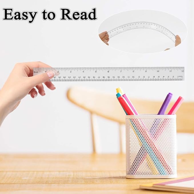 Plastic Clear Ruler Math Set-4 12 Inch 6 Inch Transparent Straight Ruler, 30/60 and 45/90 Triangle Ruler Geometry Math Transparent Ruler Measuring Tool for School Office Home Teachers Kids Supplies