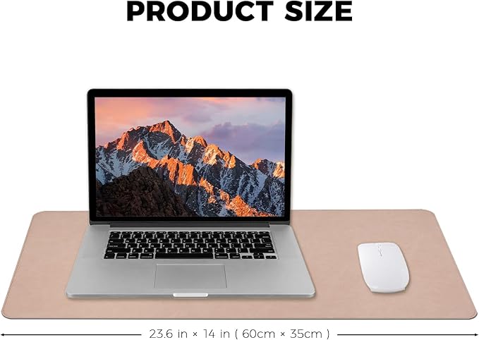 CHEERYGOO Leather Office Desk Pad Protector, Non-Slip PU Leather Desk Blotter, Waterproof Laptop Writing Mouse Pad for Office and Home,23.6"x 13.8" M Beige