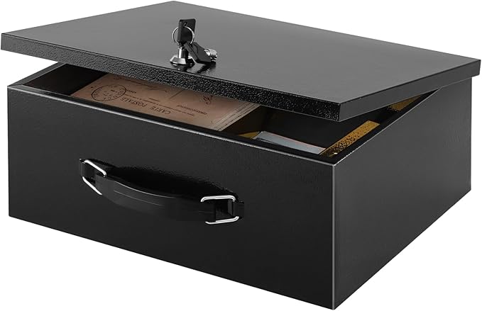 xydled Fire Resistant Safe Fire Safe Box with Key Lock for Home Office Security Storage for Valuables Documents,13.2 x 11 x 4 Inch,Black | For Home Office Security, For Valuables Documents