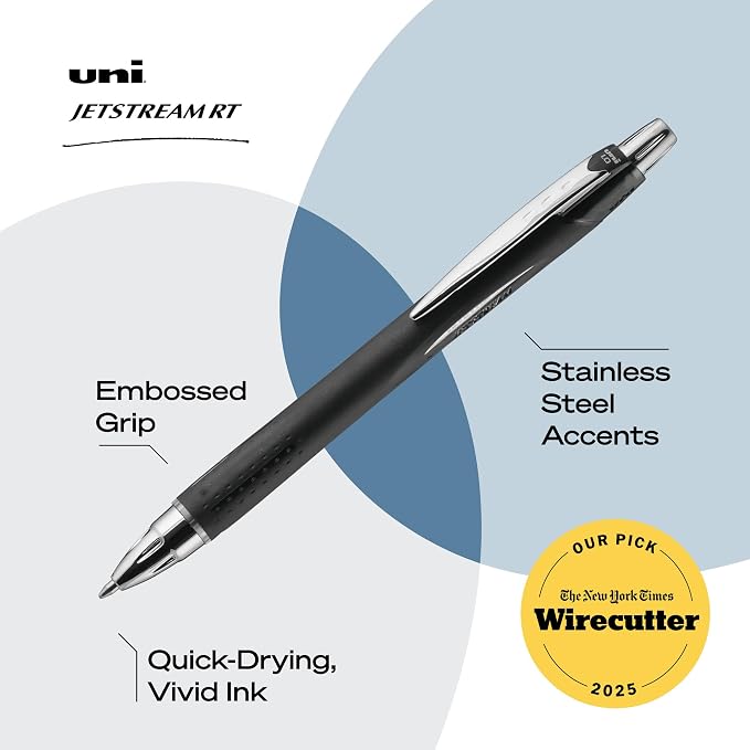 uniball Jetstream RT Ballpoint Pens, Fine Point (0.7mm), Black (Pack of 24)