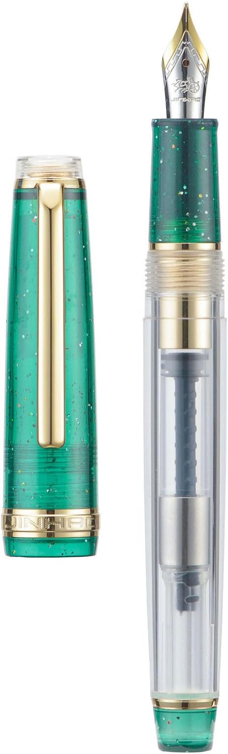 Jinhao 82 Acrylic Fountain Pen, Iridium Medium Nib with Ink Converter, Vintage Mint Green & Transparent Color Classic Design Smooth Writing Pen (Gold Trim)