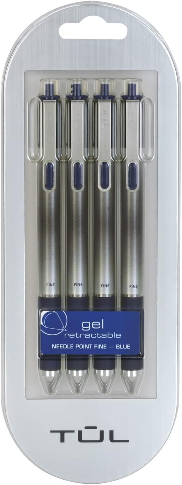 Tul Retractable Gel Pens 0.5mm Needle Point, Blue 4/pk