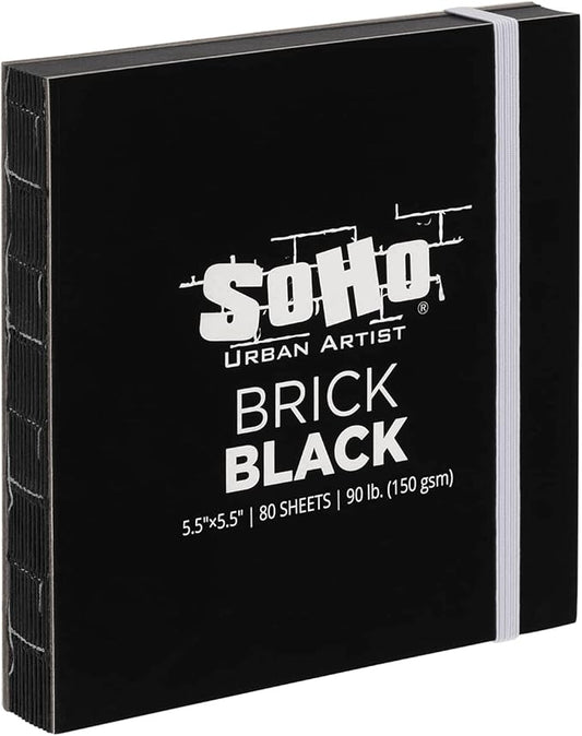SoHo Urban Artist Brick Sketchbook Journals for Sketching, Drawing, Colored Pencils, Graphite, and More - Black 5.5"x5.5" (150 GSM, 80 Sheets) - 2 Pack