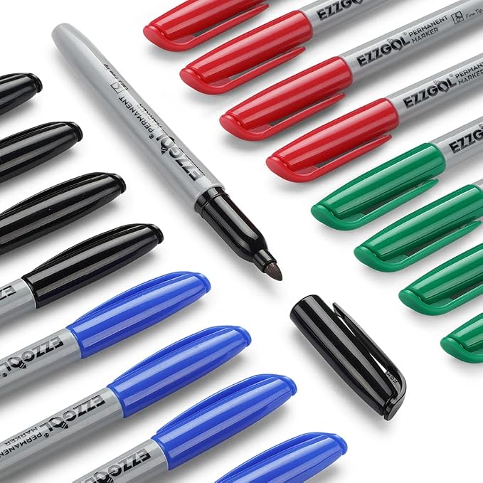 Ezzgol Permanent Markers Bulk, Permanent Marker Bulk Pack of 72, 4 Assorted Colors, Fine Point Permanent Markers For Adult Coloring as Office, School Supplies