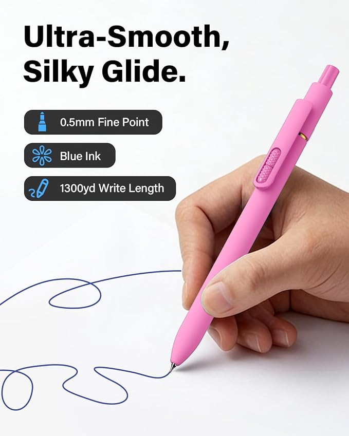 inkipen Blue Ink Fidget Pens, 16 Pcs 0.5mm Fine Point Retractable Smooth Writing Pen, Quick Drying Colored Ink Pens for Journaling School Office Supplies, Dopamine+Vintage Blue Ink