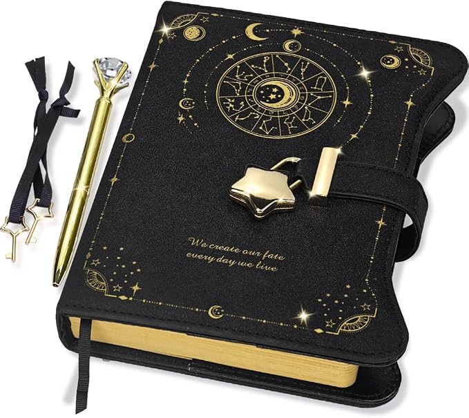 Hoci Poci Diary with Lock and Keys for Girls Gift Ideas, 360 Pages Journal | Elegant Gift Box for Teen Girls, B6 Kraft Pages Refillable Notebook with Pen and Bookmark for Writing, Astro Black