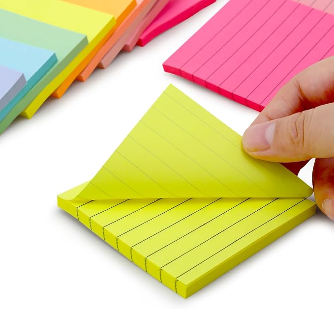 18 Pack Lined and Blank Pads 3x3 Sticky Notes Bulk Pack 9 Colors 56 Sheets | Back to School Supplies for Students;Clean To-Do Lists;Office Supplies for Professionals