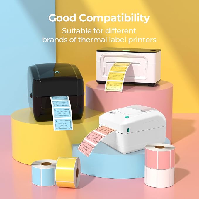 MUNBYN 2.25x1.25 Thermal Labels, 4000 Sheets/4 Roll,4 Color | White, Blue, Pink, Yellow, Strong Adhesive, Non BPA&BPS for Small Business, Shipping,Mailing, Bakery, Price Tag