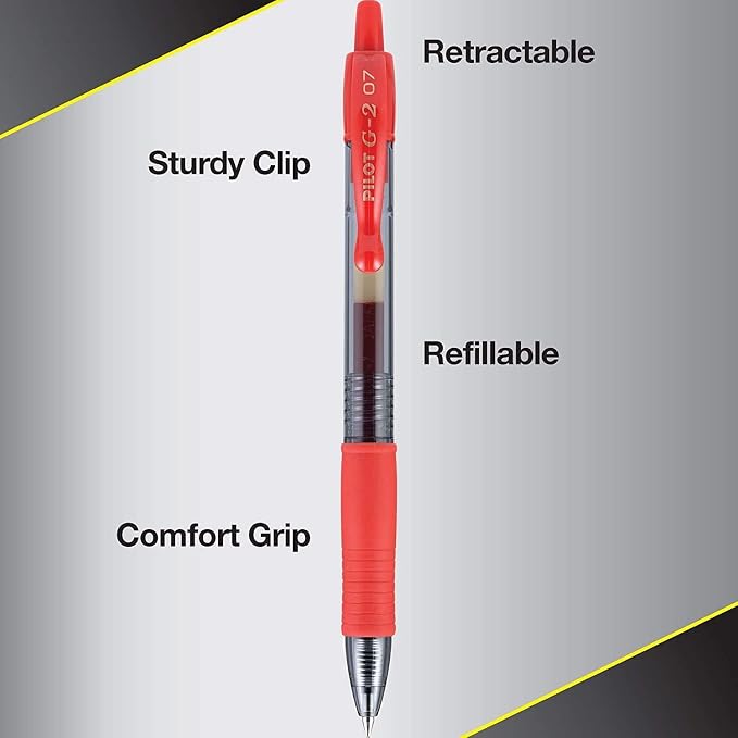 PILOT G2 Premium Gel Roller Pens,Fine Point 0.7 mm,Red Pens - Ideal for School,Journaling & Office Writing,(Pack of 8)