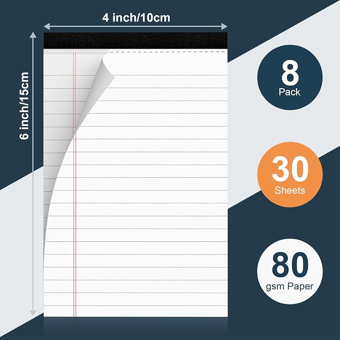 8 Pack Legal Pads 4x6 Inch 30 Sheets Mini Lined Paper Pads for Office Supplies Taking Notes/Writing List, Small Notepads College Ruled Legal Memo Pad for Home, Office, School, or Business Writing Pad