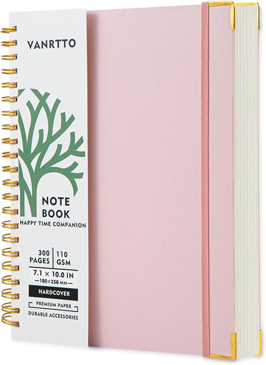 VANRTTO B5 Hardcover Spiral Notebook College Ruled Notebooks for Work Pink | Hardcover B5 Spiral Notebook, 110 GSM College Ruled Notebooks with 300 Lined Pages, 7.1x10 IN Notebooks for Work and School