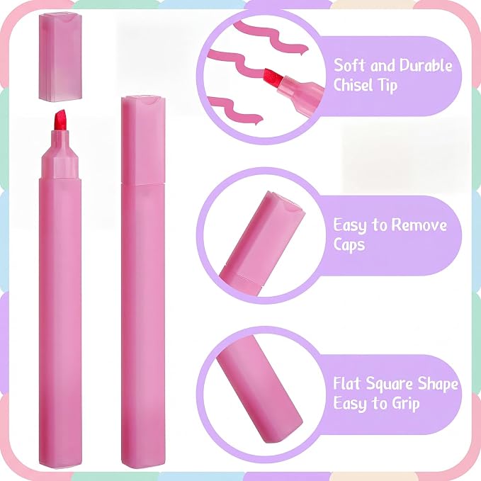 Marspark 120 Pcs Highlighters Bulk Chisel Tip Aesthetic 6 Assorted Colors No Bleed Cute Soft Macaron Colors Marker Pens for Journal Planner Notes School Study Office Supplies (Macaron)