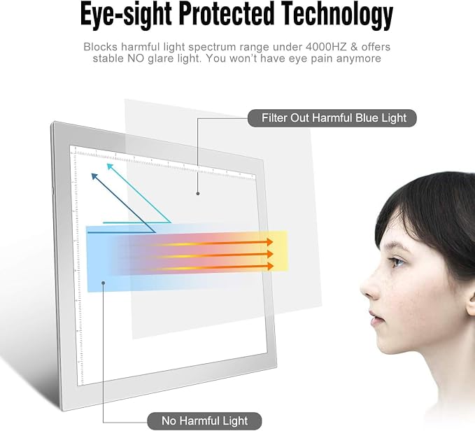Silver A4 Dimmable LED Artcraft Light Box Tracer Slim Light Pad Portable Tablet, USB Power Cable Copy Drawing Board Tracing Table for Artists Designing, Animation, Sketching, Stenciling X-ray Viewing