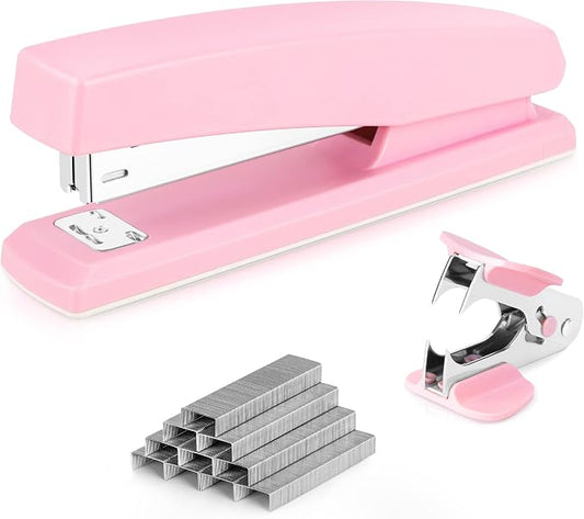 Deli Stapler, Desktop Staplers, Office Stapler, 25 Sheet Capacity, Includes 1000 Staples and Staple Remover, Pink