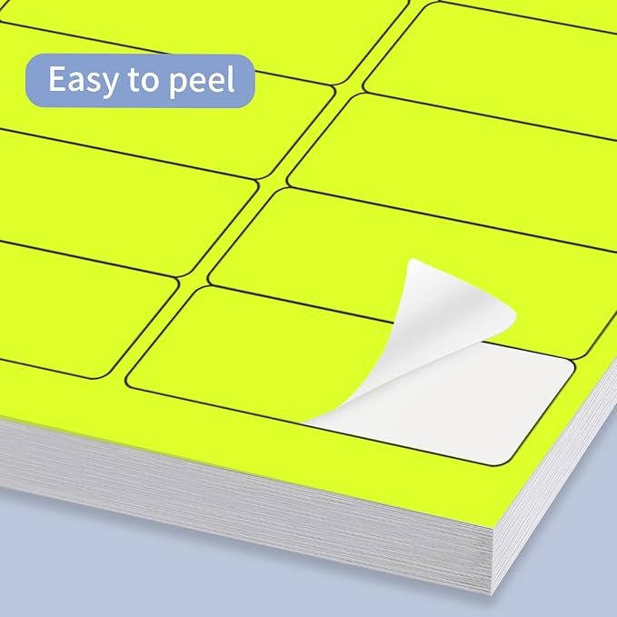 STARLIBOO 1" x 2-5/8" Address Labels- Neon Color Fluorescent Mailing Labels Stickers for Laser/Ink Jet Printer 8.5"×11"- Fluorescent Yellow