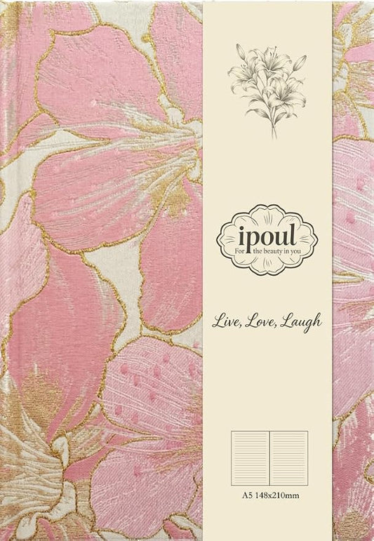 ipoul Pink Notebook, Pretty Journals for Women, A5, 6x8, Hardcover, Lay Flat, Lined Paper, Writing Journal, Cute Notebook, Hibiscus Flower, Diary, Female Gifts