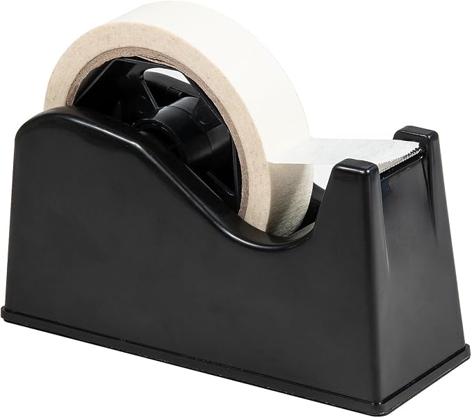 Desktop Tape Dispenser Adhesive Roll Holder (Fits 1" & 3" Core) with Weighted Nonskid Base (1P-Black)