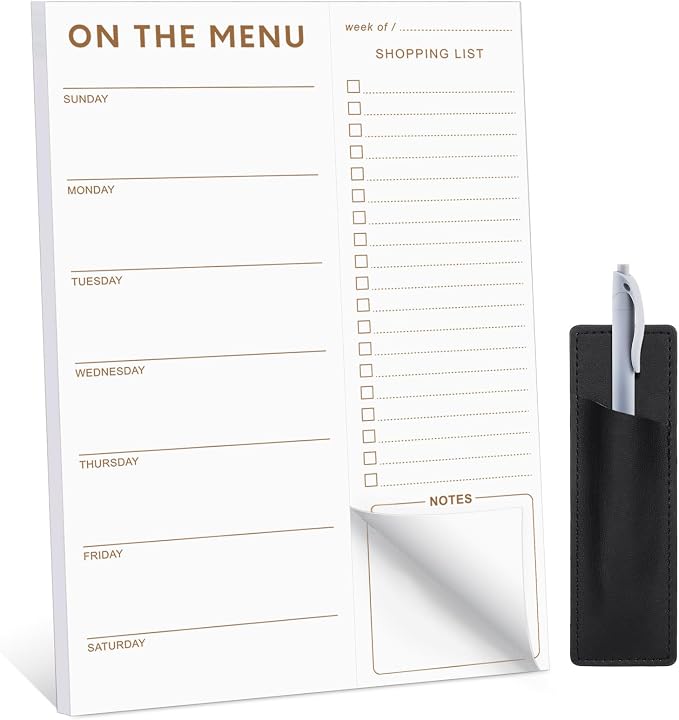 Thboxes 60 Sheets Magnetic Meal Planner for Fridge, Grocery List Pad, White | Pen Holder, Undated Weekly Layout, Tear Off Shopping Pad, 7 x 10 In, for Kitchen, Meal Prep, Families, Home, Office, Students