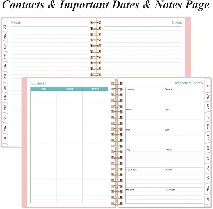 2026-2027 Planner - Planner 2026-2027 from July 2026 - June 2027, Weekly & Monthly Planner Spiral Bound with 12 Monthly Tabs, Inner Pocket, 6.4" x 8.5", Pink-E