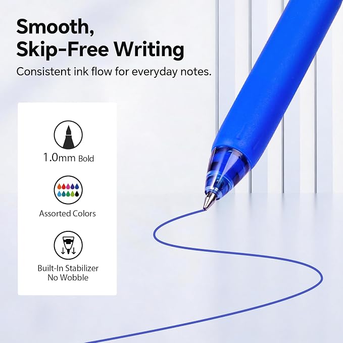 WRITECH Colored Gel Pens 1.0mm: Switch Silent Click Mode for Quiet or Click Feedback Smooth Writing Quick Dry Ink Bold Point for Note Taking Color Coding Journaling School Office Study.