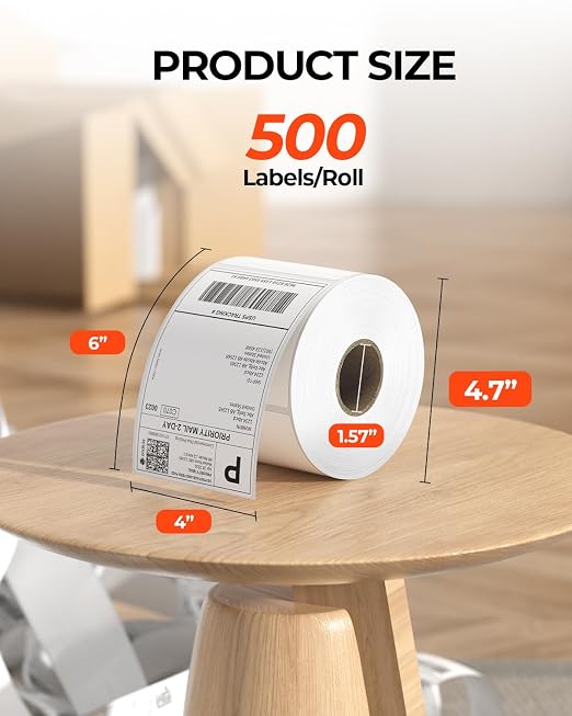 MUNBYN Thermal Shipping Labels, 4x6 Labels for Printer, 500 Sheets/1 Roll | Commercial Grade, No BPA and BPS, Print Clear and Sharp, Strong Adhesive, Compatible with Most Thermal Printers