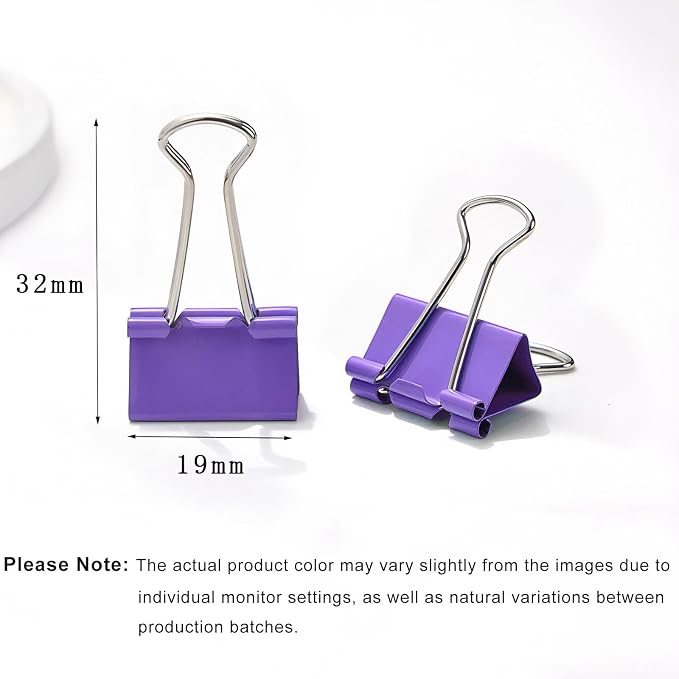 50 Pack Small Purple Binder Clips 3/4 Inch (19 mm), Colored Little Paper Clamps, Tiny Mini Paper Clips for Office Home School Business 0.75"