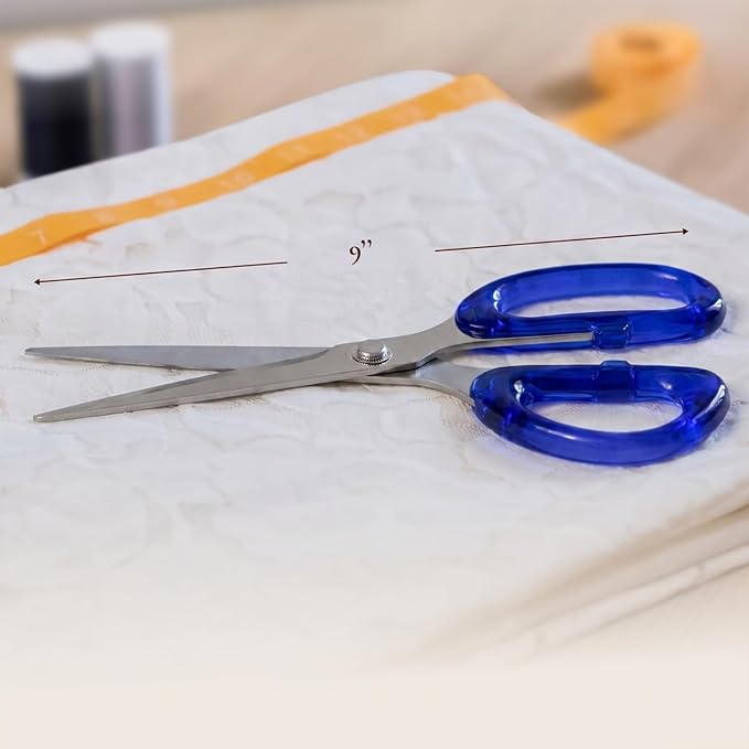 OfficeGoods 9” Stainless Steel Acrylic Scissors for Office and Home - Aesthetic and Sharp All Purpose Scissors, Perfect for Sewing, Arts and Crafts - Blue Silver Metal