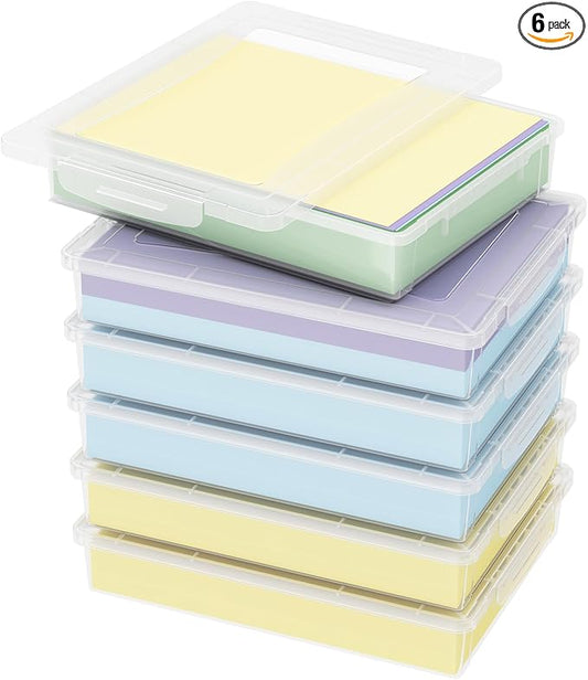 Lifewit 6 Pack Plastic Multi-Purpose Storage Box with Latching Lids, Clear A4 Paper Storage, Classroom Organization, Storage Containers for Board Game, Craft, Document, Magazine, Art Supplies