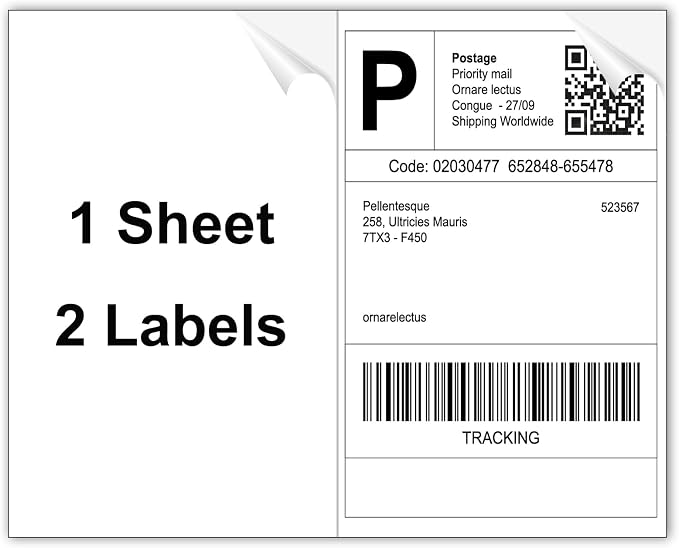 8.5" x 5.5" Address Labels, Half Sheet Shipping Labels, 25 Sheets Self Adhesive Mailing Labels for Laser & Inkjet Printers (150 Labels)