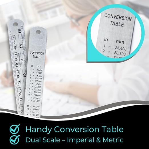 NOKKO Metal Ruler 18 Inch - Pack of 10 - Stainless Steel Ruler Set with Straight Edge Rulers - Precise Metric & Imperial Measurements - Ideal for School, Office, Woodworking & Craft Projects