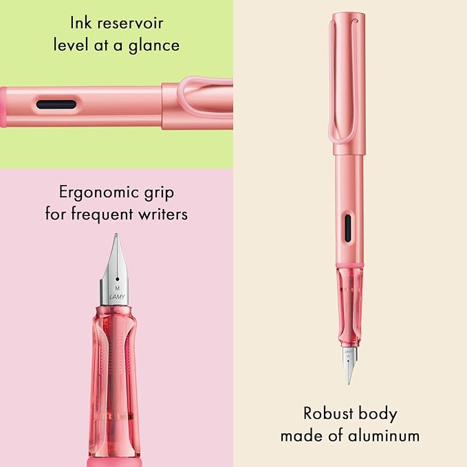 LAMY AL-star flamingo - Fountain Pen with ergonomic grip & polished steel nib in size M - lightweight aluminum body - including LAMY T 10 blue cartridge - Right-Handed