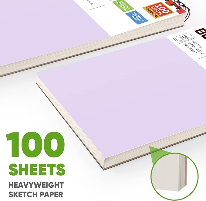 Soucolor 9x12 Sketch Book,100 Sheets Drawing Paper,Sketchbook for Teen Girl | Top Spiral Bound 68lb acid-free paper, Micro-perforated pages,Lay-flat top spiral ,Great for pencils, Pens & All dry media
