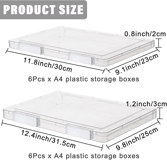 LonlyEagle 12 Pcs Clear A4 File Portable Project Case, Plastic Storage Box for 8.5" x 11" Letter Paper, Scrapbook Paper Storage Boxes Documents Magazines Holder