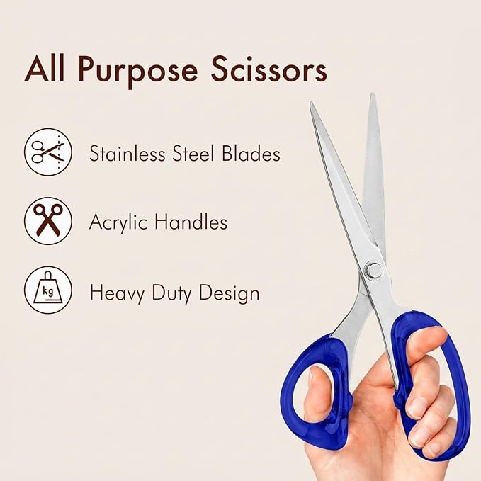 OfficeGoods 9” Stainless Steel Acrylic Scissors for Office and Home - Aesthetic and Sharp All Purpose Scissors, Perfect for Sewing, Arts and Crafts - Blue Silver Metal