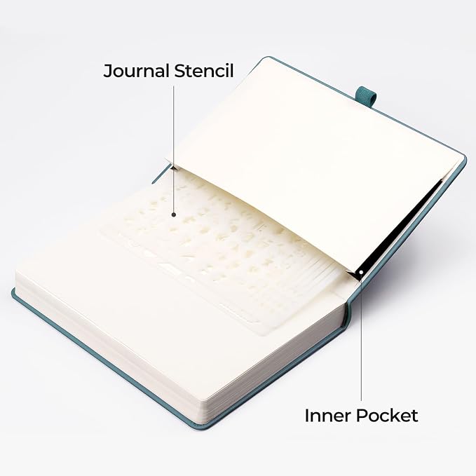 EMSHOI Blank Journal Notebook, 320 Pages, A5 Size (5.7'' x 8.3'') | Leather Hardcover, 100 GSM Thick Paper, Unlined, Plain, for Sketching, Drawing, Painting, Sun Debossed (Light Blue)