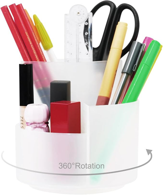 Newkita Desk Pen Holder, 3 Slots 360-Degree Rotating Desktop Storage Organizer, Desk Accessories for Art Supplies (Clear)