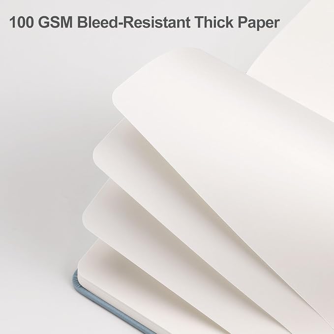 EMSHOI Blank Journal Notebook, 192 Pages, A5 Size (5.7'' x 8.3'') | Leather Hardcover, 100 GSM Thick Paper, Unlined, Plain, for Sketching, Drawing, Painting, Sun Debossed (Gray Blue)