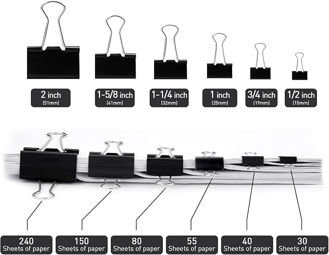 Large Binder Clips, 72 Pack, 1.6 Inch, Non-Standard 41mm, Black, Capacity 0.66 Inch, Paper Clip, Great Office Clips, Office Supplies