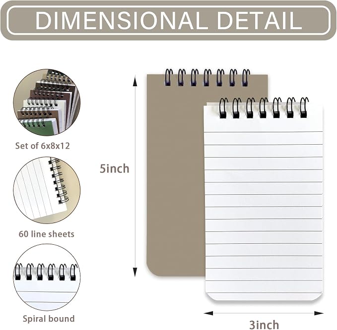 KTOJOY 6 Pack Small Pocket Notebook Small 3x5 Spiral Notepads With Lined Pages, Small Top Spiral Notebook Little Mini Memo Steno Note Pads for Outdoor Home Office College School