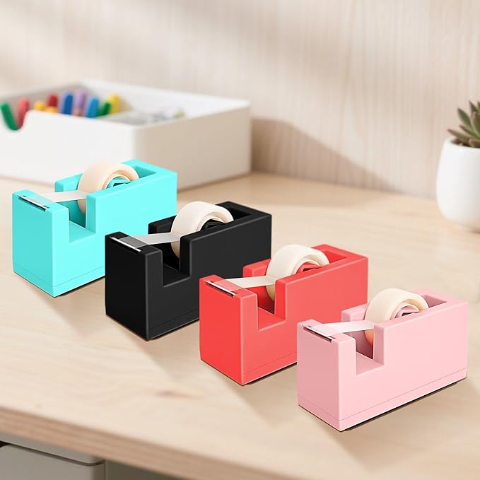 1 Desktop Stapler & 1 Tape Dispenser - 25 Sheet Capacity with 830 Staples and Staple Remover, Non-Slip for Office,School, Home & Classroom, Pink