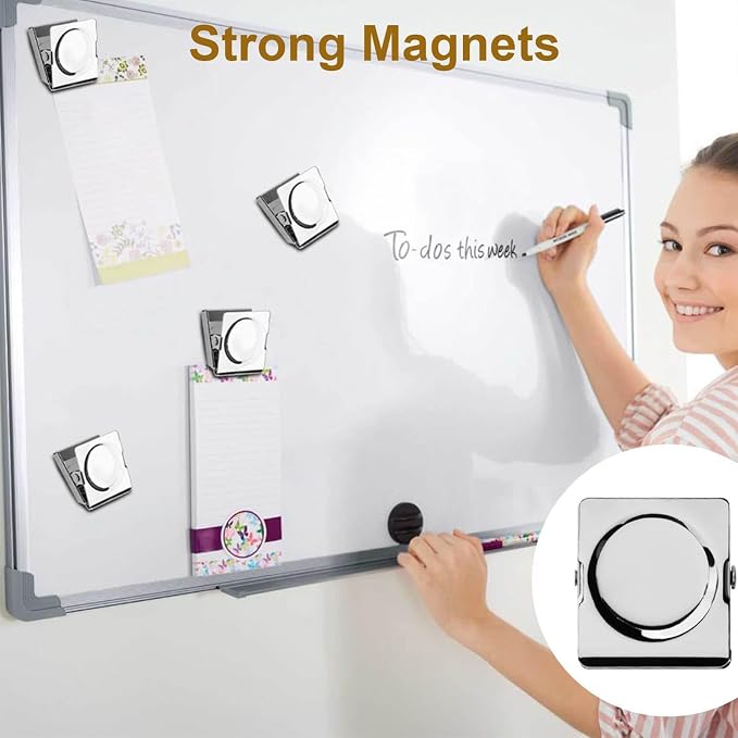 Square Strong Magnetic Clips, 2.3"-6 Pcs, 57 mm, Silver, Heavy Duty Refrigerator Magnet Clips, Magnets, Office Supplies, Photo Displays