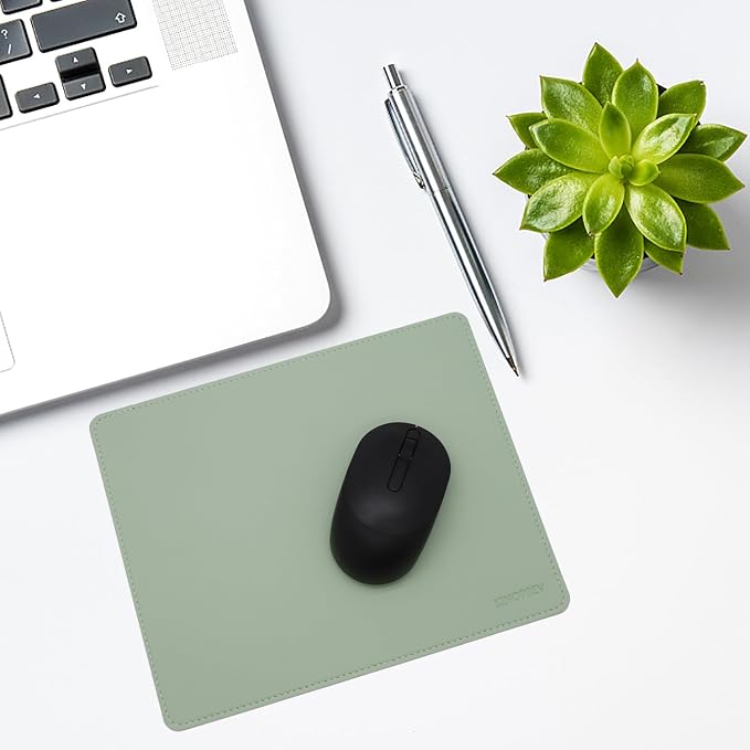 Leather Mouse Pad - Wood Mouse Pads with Stitched Edge,PU Non-Slip Mouse Mat,Double Side Mousepad,Waterproof Gaming Mouse Pad for Desk,Laptop,Office & Home,10.2" x 8.3",1 Pack (Olive Green)
