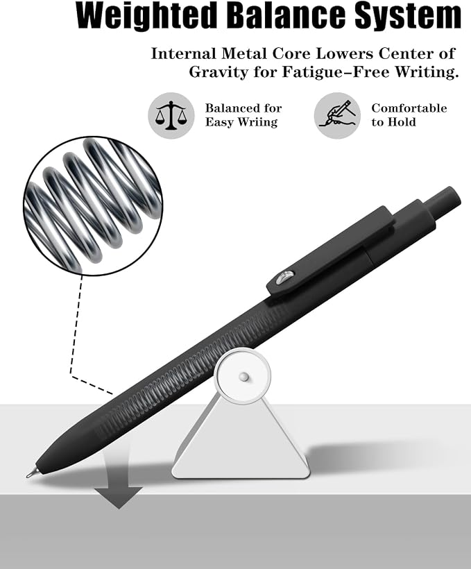 Vitoler Black Ink Gel Pens, 8pcs 0.5mm Smooth Writing Pens with Fidget | For Women, For Teachers, For Nurses, Quick dry, Liquid Ink, For Badge, Felt Tip, Medium Point, For Journaling, Cute