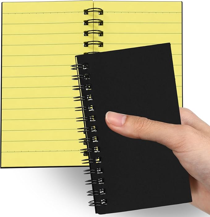 Jutom 2 Pcs Small Spiral Notebooks Memo Pads 3x5 Bulk Small Pocket Notepads Back to School Supplies Mini Notebook with Lined Mini Journals for Office & Work, 120 Pages (Black Cover Yellow Page)