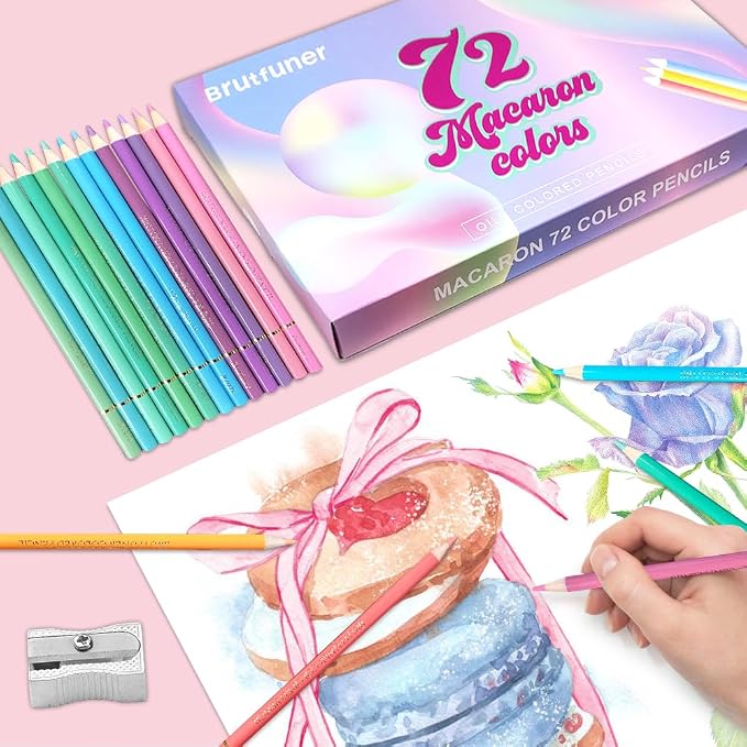 LBW 72 Macaron Pastel Colored Pencils Set Soft Core Macaron Colors for Adults Coloring Books Beginners Blending Shading Sketching