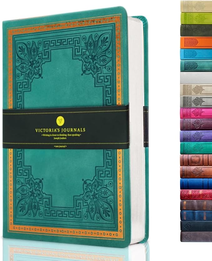 VICTORIA'S JOURNALS Vintage Journal Faux Leather Gilded Edge Hardcover | Retro Embossed Cover, Fountain Pen Friendly Paper, Premium Vegan Leather Notebook, Gilded Edges, Great for Gifting