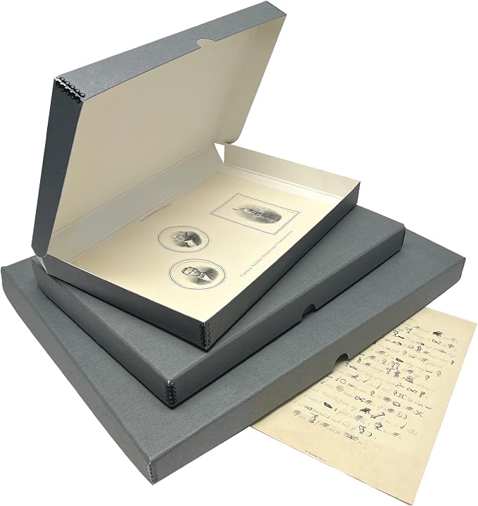 Lineco Clamshell Archival Storage Box, 16.5x20.5x1.75 Inch, Gray, Pack of 2 | Acid-Free with Metal Edge Boxboard, Organize and Store Photos Documents Cards Negatives Magazine Prints Family Records DIY